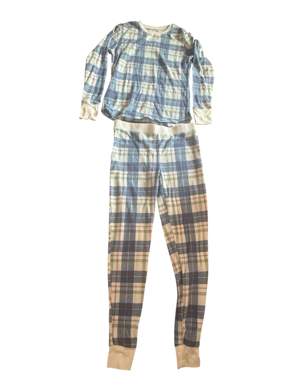 Cuddl Duds Blue and Cream Plaid Kids Pajama Set